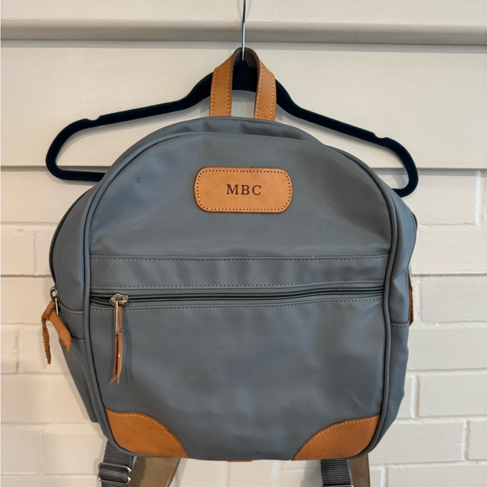 Monogrammed Gray and Leather Backpack “MBC”
